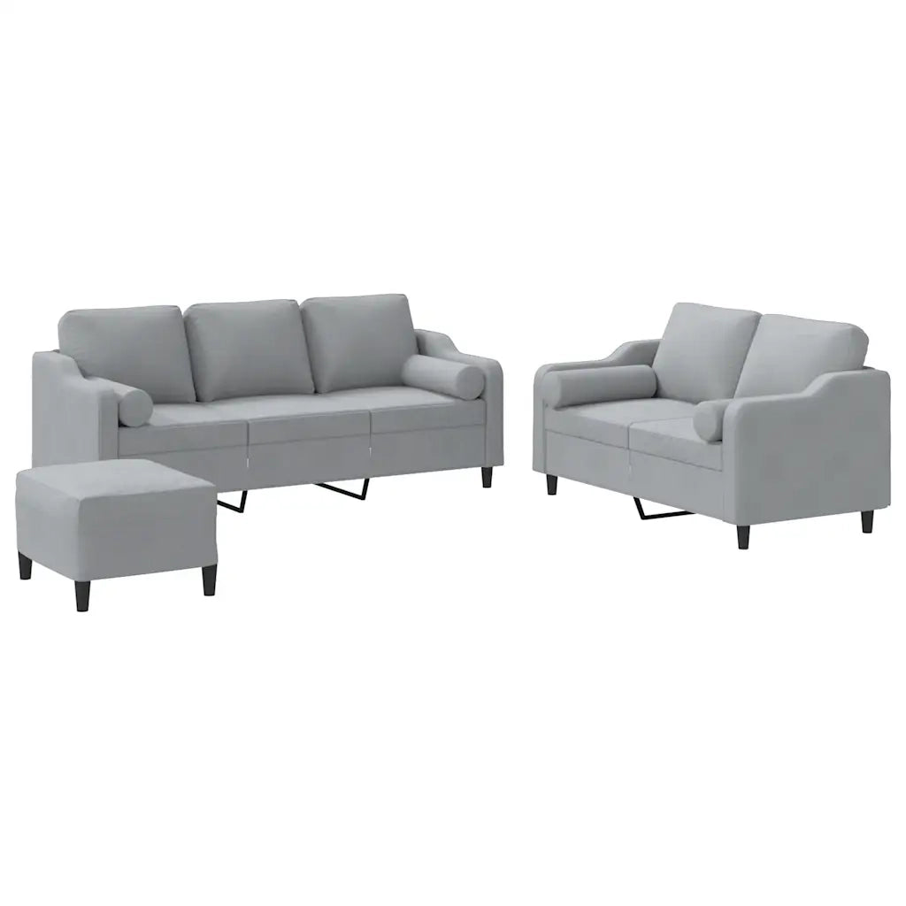 Set Divani 3 pz con Cuscini Grigio Chiaro in Tessuto 3201858