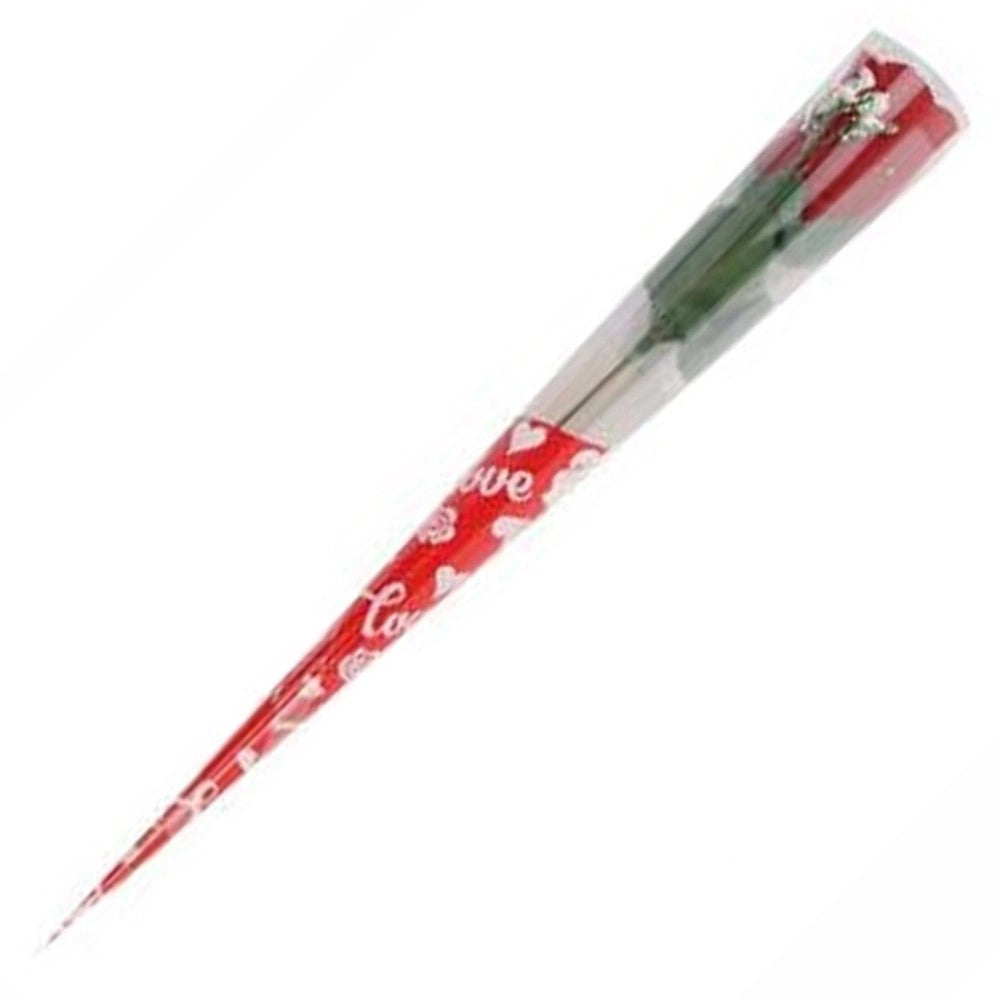 Trade Shop - Set 12 Pz Fiore Artificiale Rosso Stelo Foglie 32 Cm Regalo San Valentino 63290 -