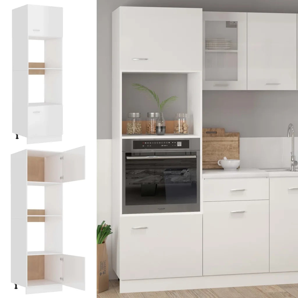 Mobile Microonde Bianco Lucido 60x57x207 cm Legno Multistratocod mxl 73074
