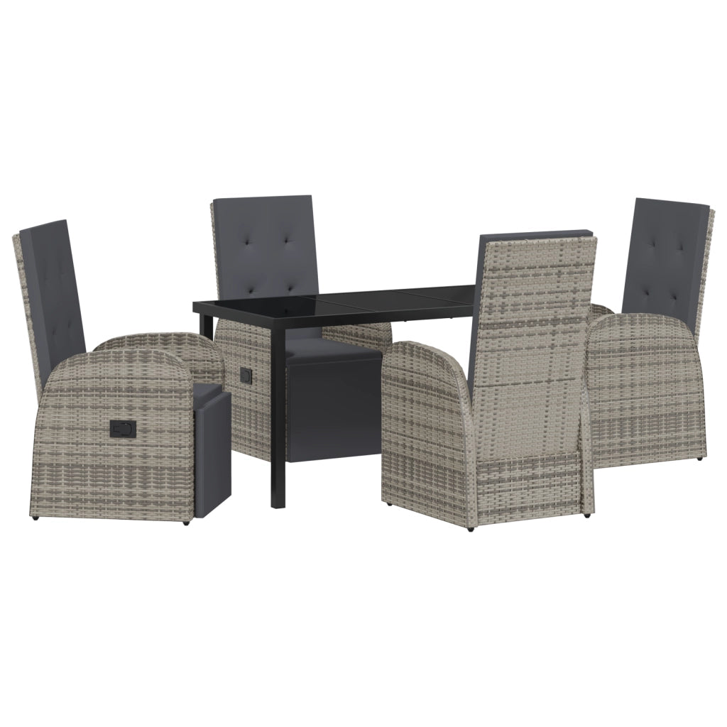 Set da pranzo da giardino 5 pezzi con cuscini grigi in polyrattan