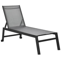 Lettino Sdraio Prendisole in Alluminio e Texteline Schienale Regolabile, Grigio e Nero, 2 Ruote 169x65x102cm