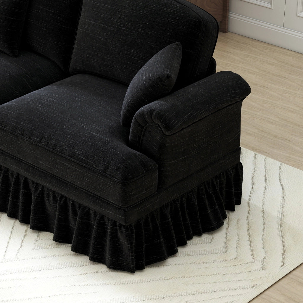 Divano Modulare 2 Posti con Poggiapiedi ¨C MINIMAL ¨C Chenille Nero, Gambe a Fuso, Braccioli