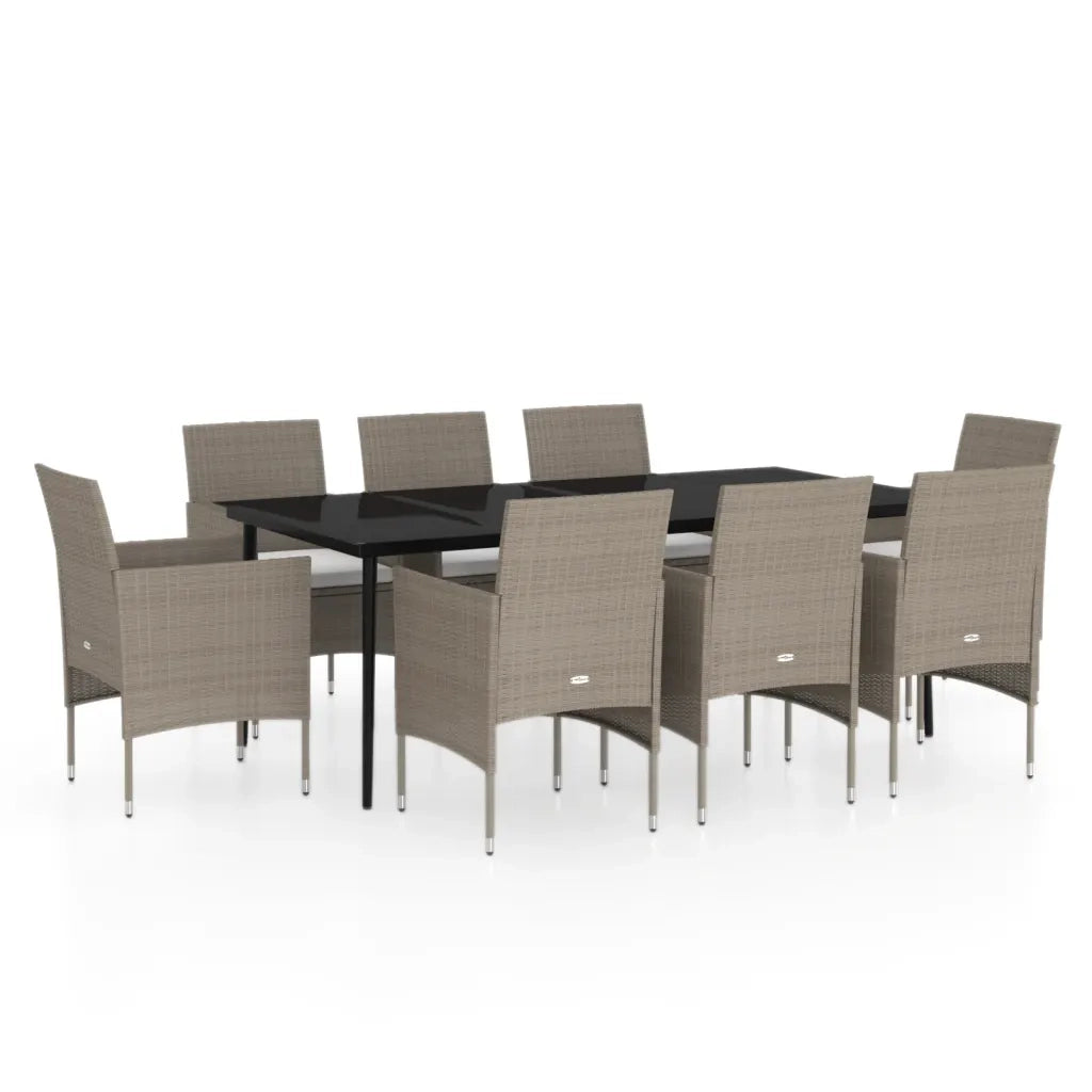 Set da Pranzo da Giardino con Cuscini 9 pz in Beige e Nero cod mxl 41977