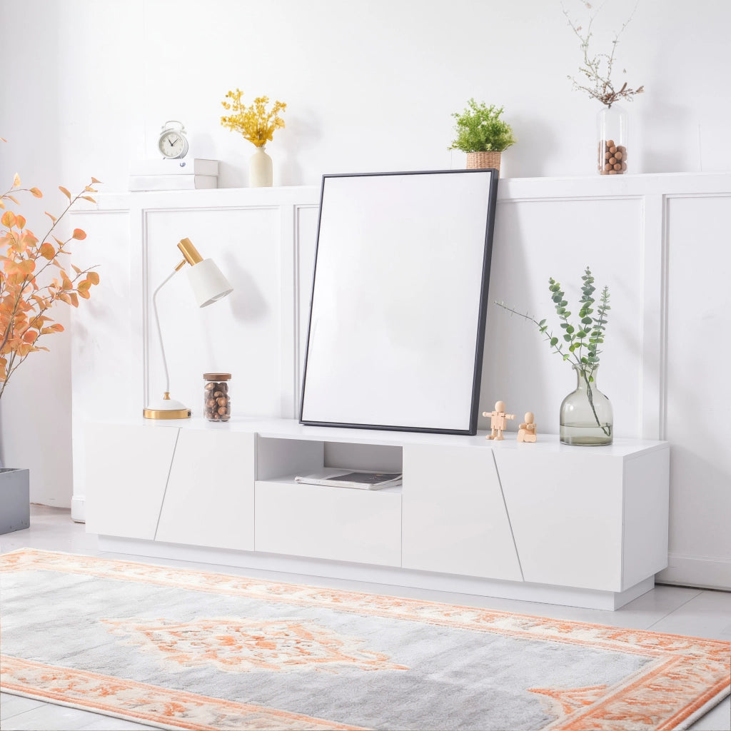 Mobile TV moderno bianco 170 cm in MDF con ante dal design segmentato