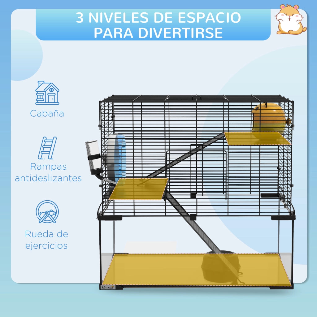 Gabbia per Criceti con Ramp e Ruota ¨C zephmum ¨C Nero 60x40x54,5 cm