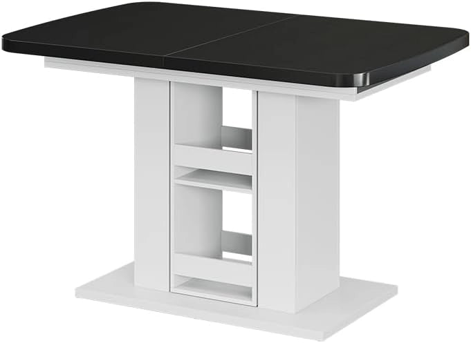 tavolo da pranzo allungabile Fenaro, Nero/bianco, 120 x 80 cm, allungabile con estrazione sincronizzata per lunghezza tavolo variabile