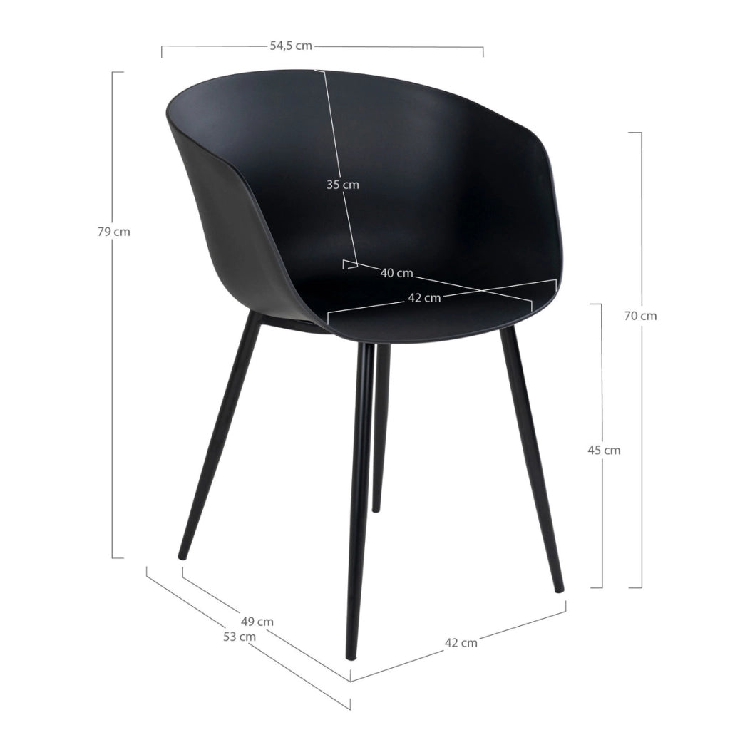 Set di 2 Sedie Roda, Nero, Plastica, 56x55x78 cm