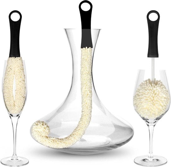 Set di 3 - Spazzola pieghevole per pulire caraffe e bicchieri - Ideale per vetreria, decantatori, biberon e altro
