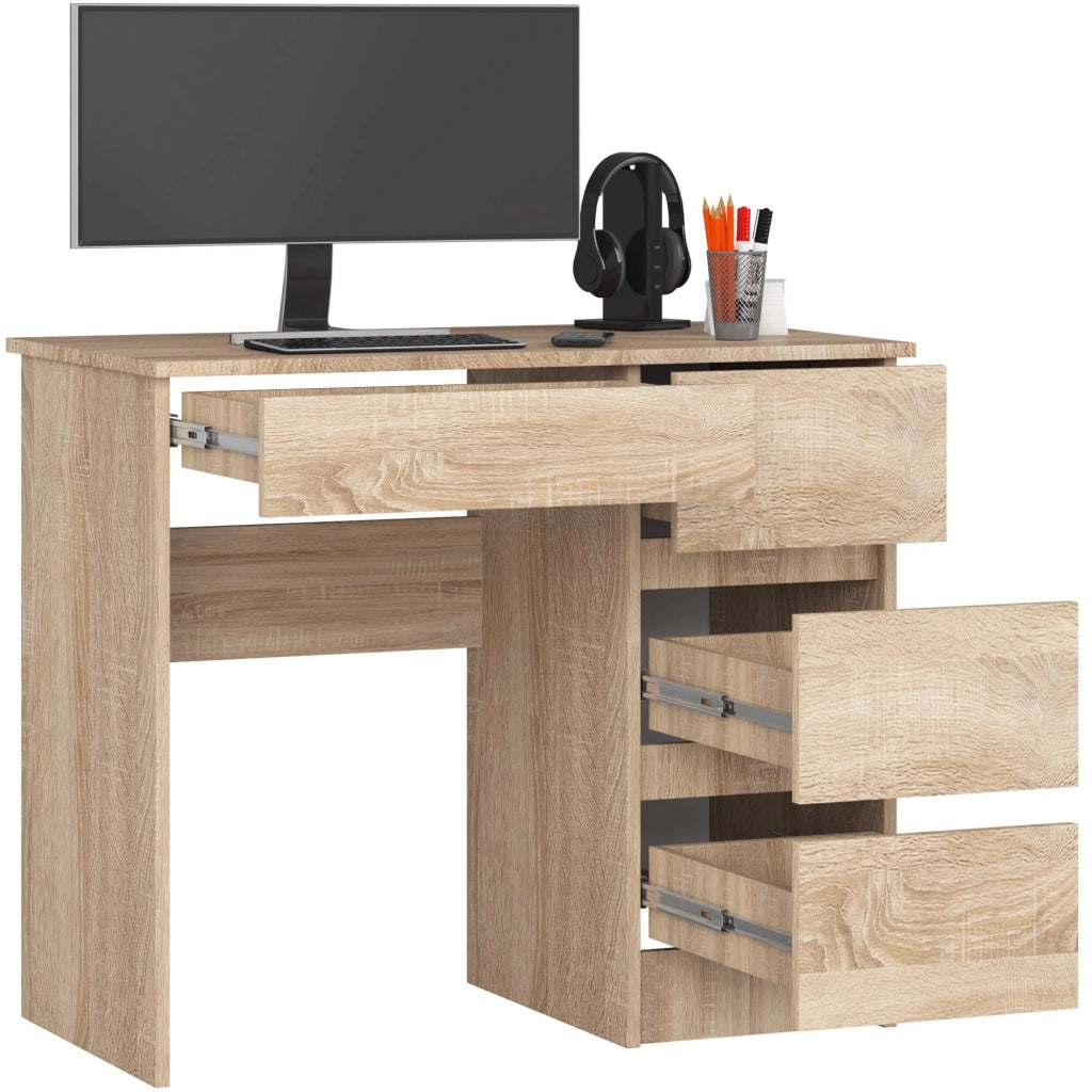 Scrivania per computer AKORD A7 Sonoma Quercia 90 cm 4 cassetti 90x50x77 cm Modello a destra