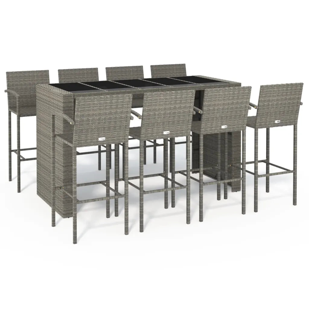 Set da Bar da Giardino 9pz Grigio in Polyrattan