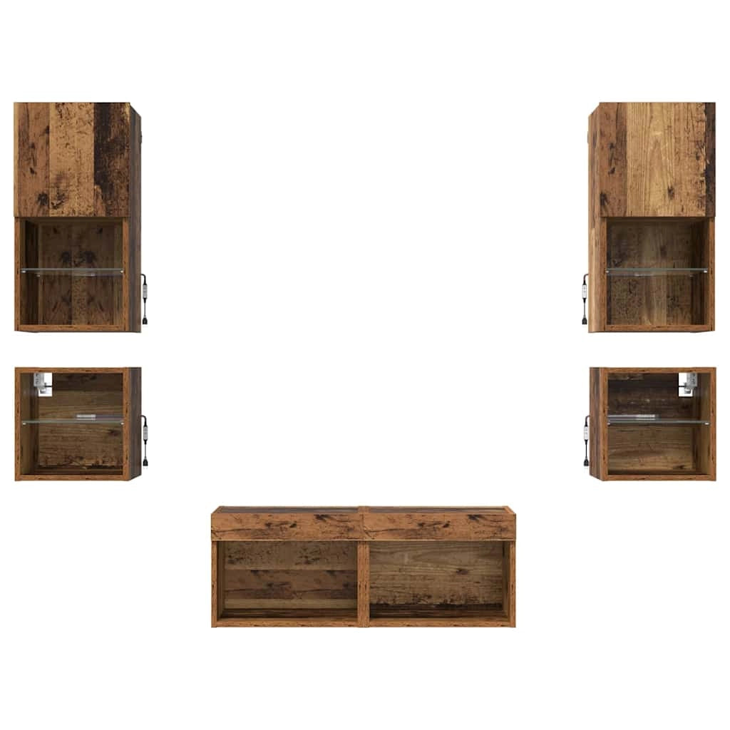 Set di 8 moderni mobili porta TV da parete con LED versatile contenitore 30 x 28,5 x 30 cm in legno anticato 02_0056082