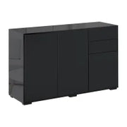 Mobiletto Multiuso Nero con 2 Cassetti e 2 Armadietti ad Apertura a Pressione, 117x36x74cm