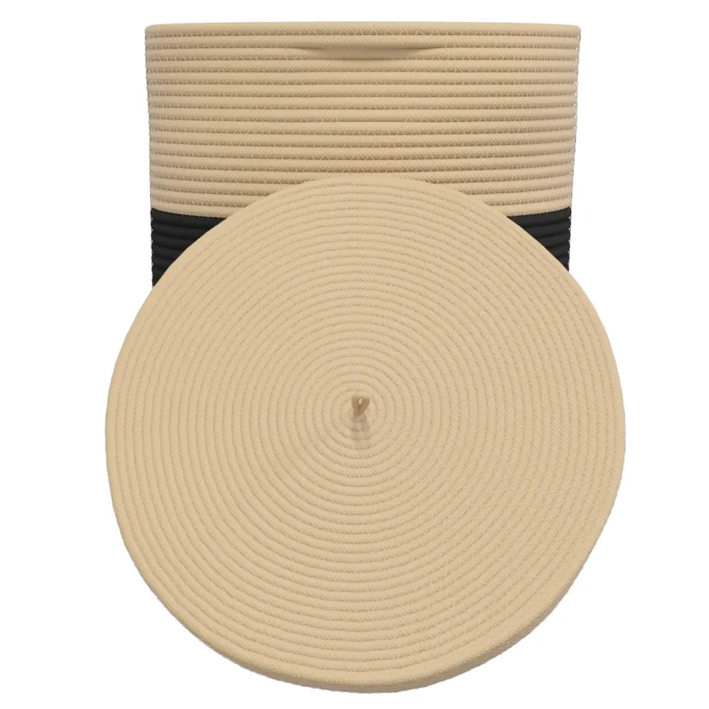 Cestino Portaoggetti con Coperchio Nero e Beige ?37x50cm Cotone CFW5361313