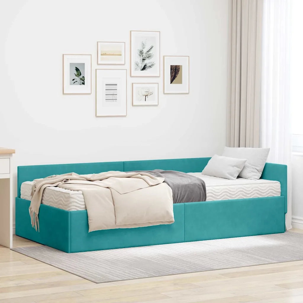 Struttura Letto Angolare con Materasso 2 pz-Giroletto con materasso Turchese Velluto 239752