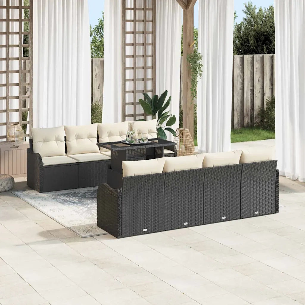Set Divano da Giardino con cuscino 7 pcs Nero polyrattan 3348423