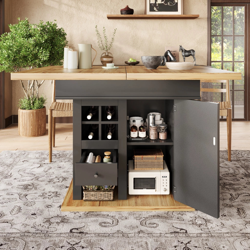 Tavolo da pranzo allungabile con ripiani regolabili e ante magnetiche per cucina in MDF nero 110 × 80 × 75 cm