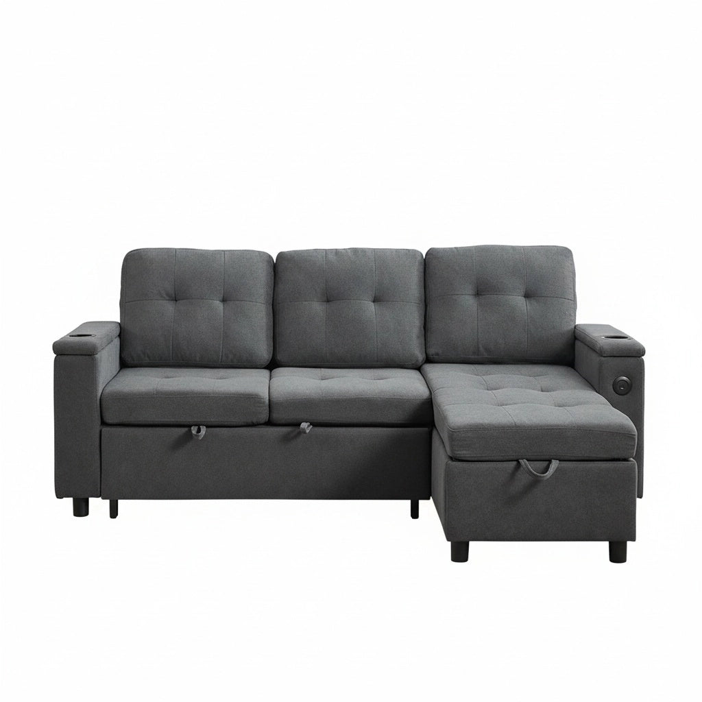 Divano angolare - Xylo - 208x146cm letto 3 posti grigio