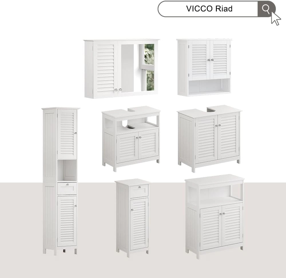 Armadietto a muro Riad, Bianco, 60 x 66 cm con 2 ante, per montaggio a parete per riporre accessori da bagno