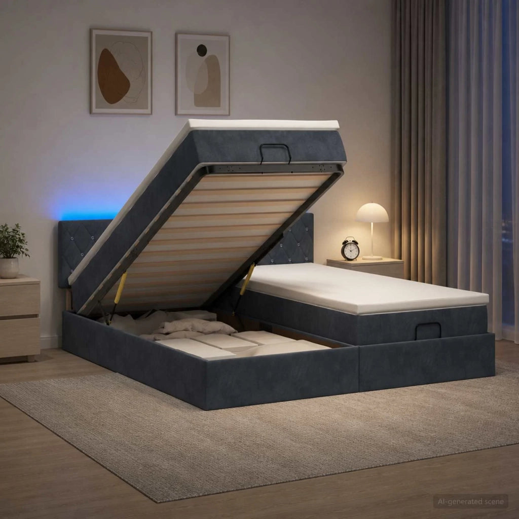 Letto Ottomano con Materasso e LED Grigio Scuro 200 x 200 cm 3457321
