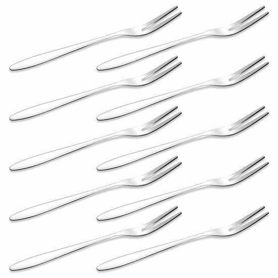 Mini-vorken in acciaio inossidabile, 10 pezzi, riutilizzabili, antiscivolo, leggeri, sostenibili, ideali per matrimoni e eventi, vork per dessert