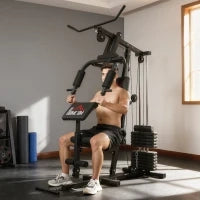Stazione Fitness con Seduta e Schienale Imbottiti, in Acciaio e PU, 135x103x210 cm, Nero