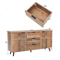 Credenza Vintage in Legno Marrone con 3 Cassetti e Ripiani Regolabili per Soggiorno e Sala da Pranzo, Marrone antico