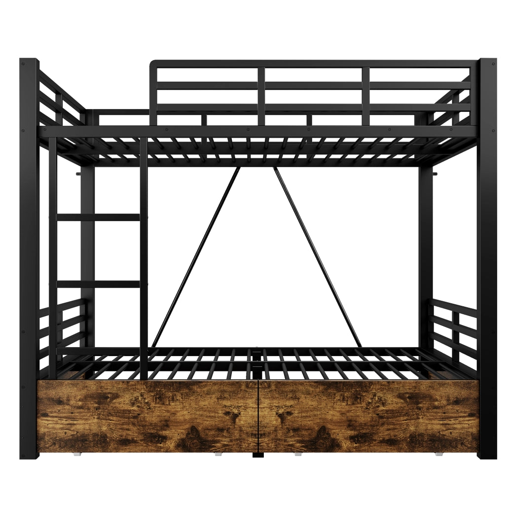 Letto a castello 140x200 cm, struttura in metallo, 2 cassetti, letto per bambini, nero