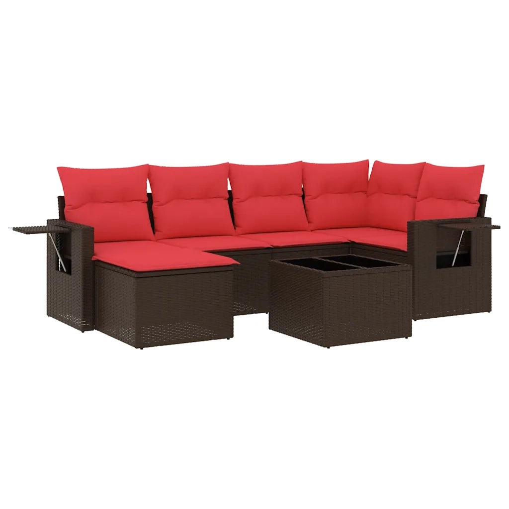 Set Divani da Giardino 7 pz con Cuscini Marrone in Polyrattan 3220473