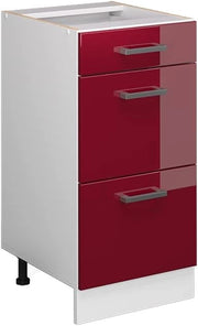 Mobiletto base per cucina R-Line, Rosso lucido, 40 cm con cassetti, senza piano di lavoro, per la libera combinazione all'interno di sistemi cucina modulari