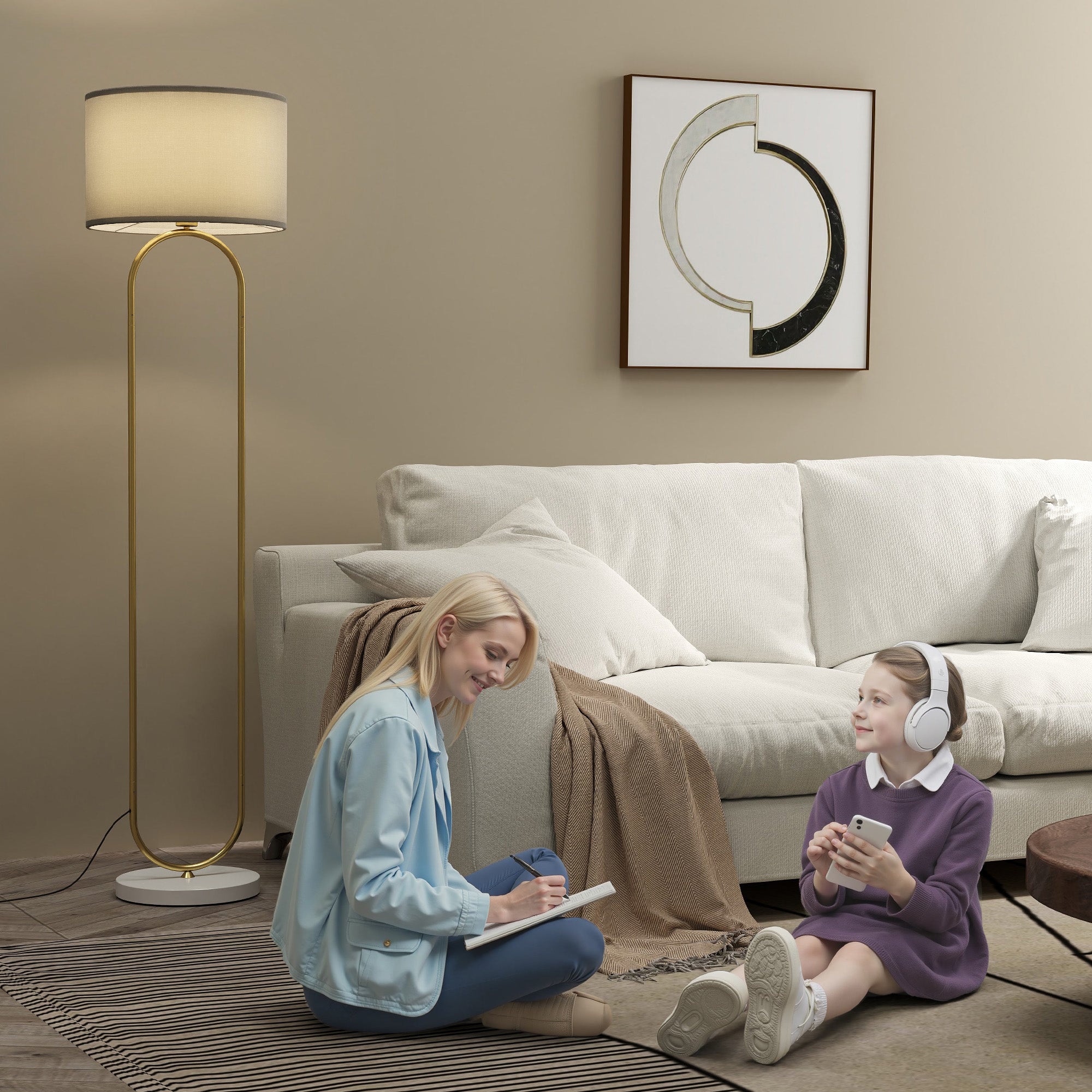 Lampada da Terra Moderna Design ad Arco Ø38x156 cm in Metallo e Tessuto Oro