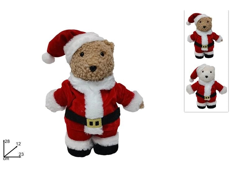 1 Pezzo Orsacchiotto Natalizio Babbo Natale in Piedi 28 cm 2 Colori