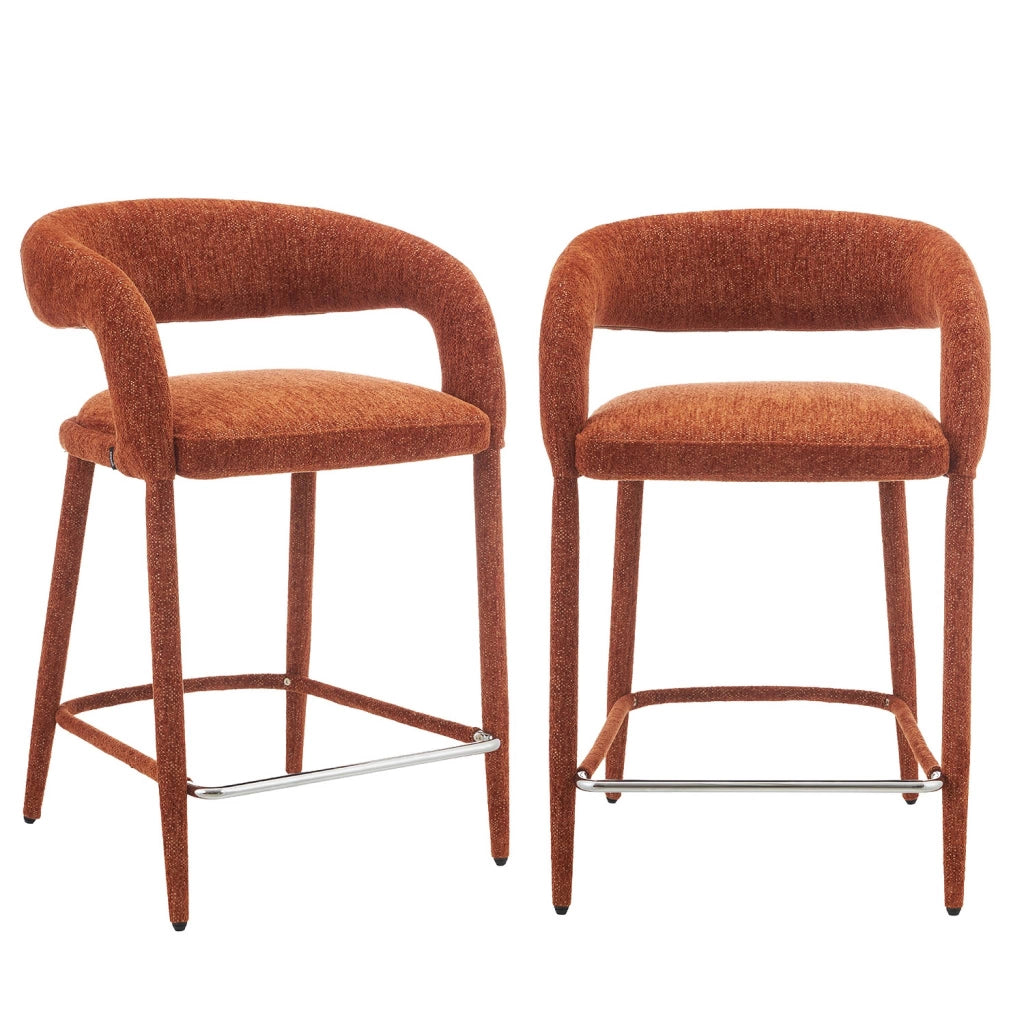 Set 2 sgabelli da bar contemporaneo in tessuto, terracotta
