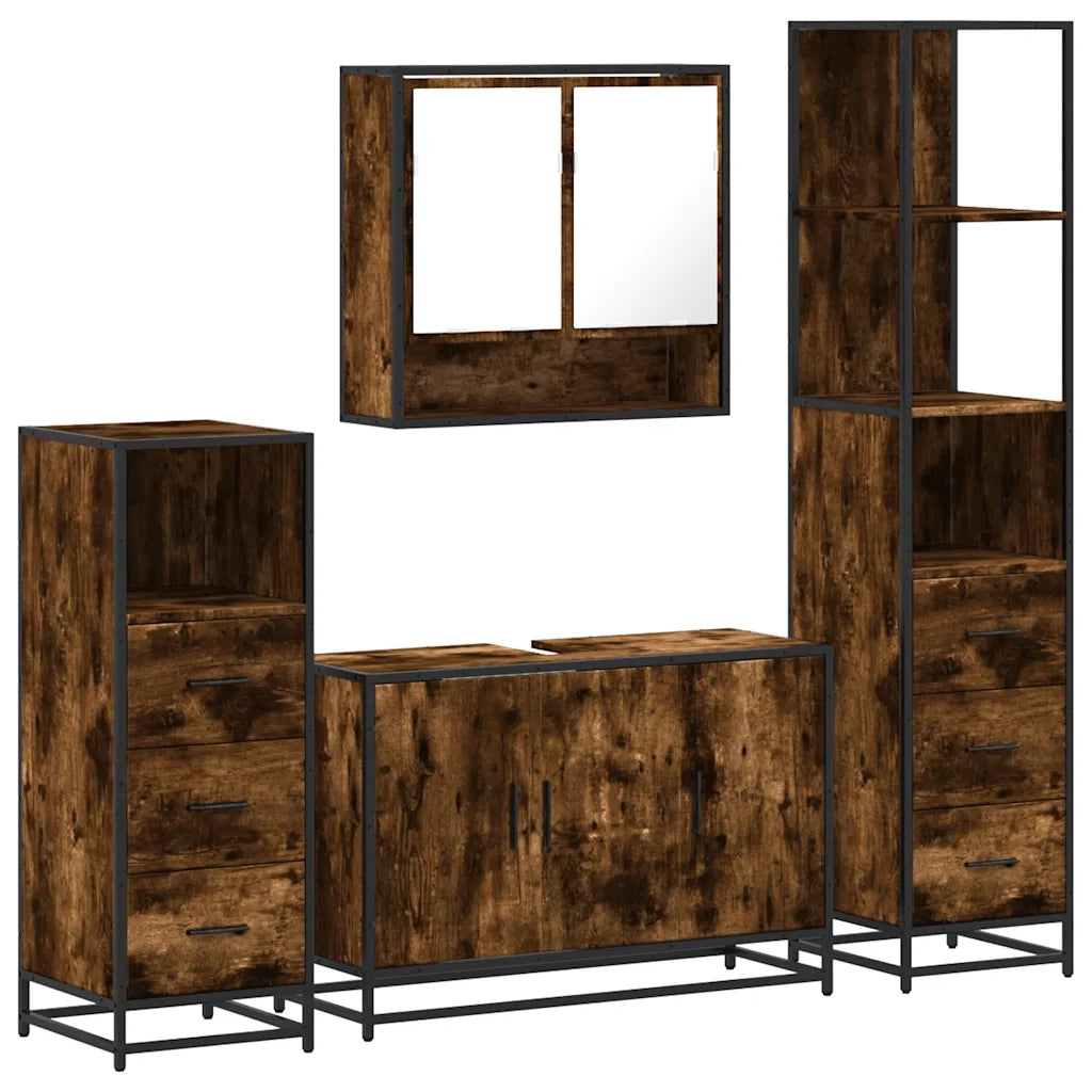 vidaXL Set Mobili da Bagno 4 pz Rovere Fumo in Legno Multistrato