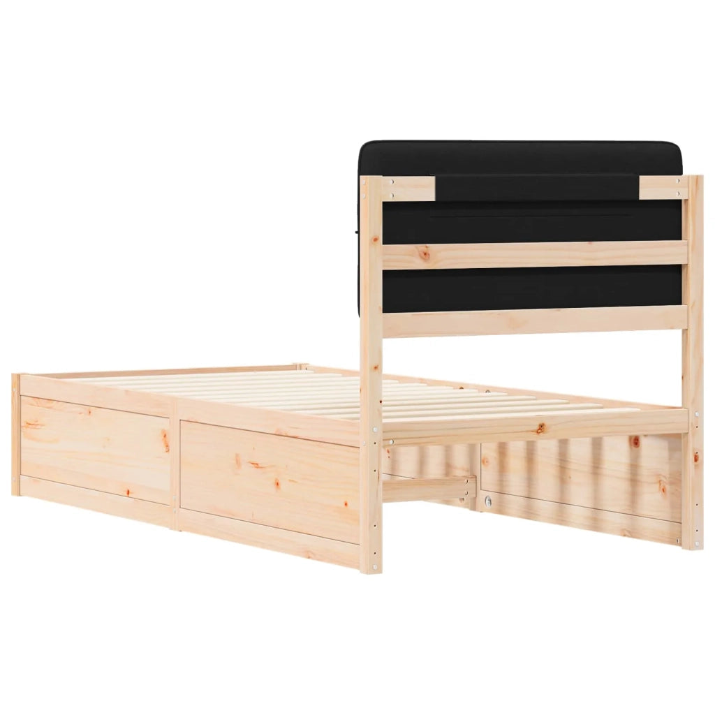 Letto con Testiera Rivestita Nero 75 x 190 cm Pino massello