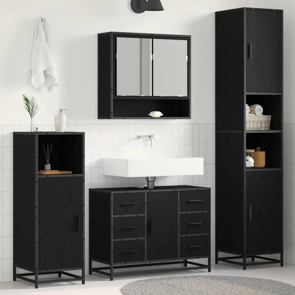 Set di mobili per il bagno 3 pcs Rovere Nero Legno multistrato 3402487