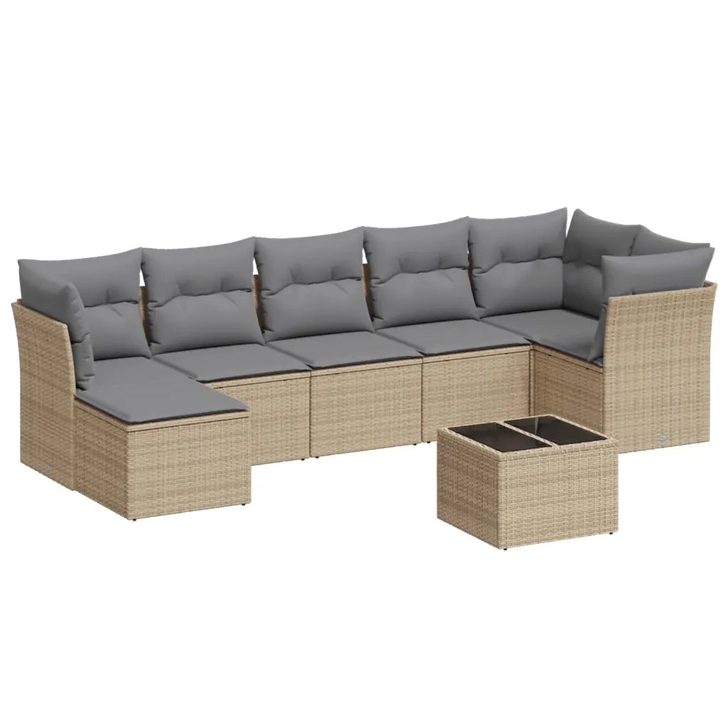 Set Divano da Giardino 8 pz con Cuscini Beige in Polyrattan 3249818