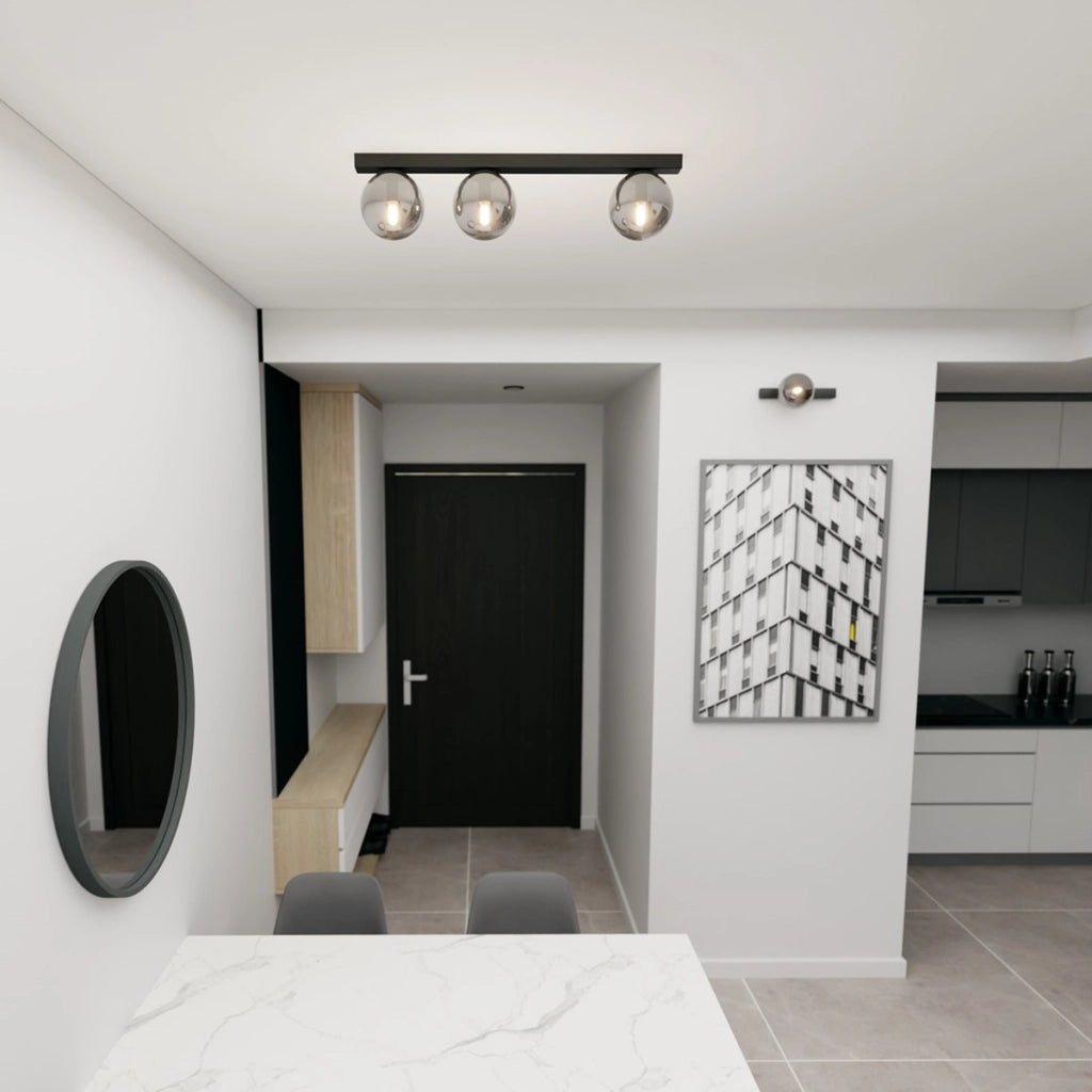 Lampada a sospensione FIT in acciaio nero con diffusori in vetro grafite