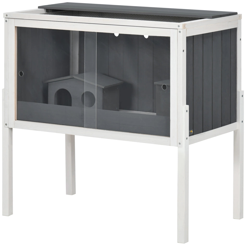 Gabbia per criceti in legno con 2 casette ¨C Xylo ¨C 82x45x81 cm grigio scuro