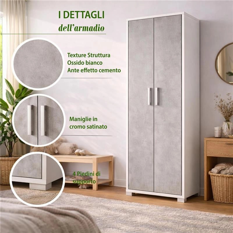 ARMADI DA ARREDO CON 2 ANTE DIMENSIONI 199X71X41 CM COLORE OSSIDO BIANCO E CEMENTO