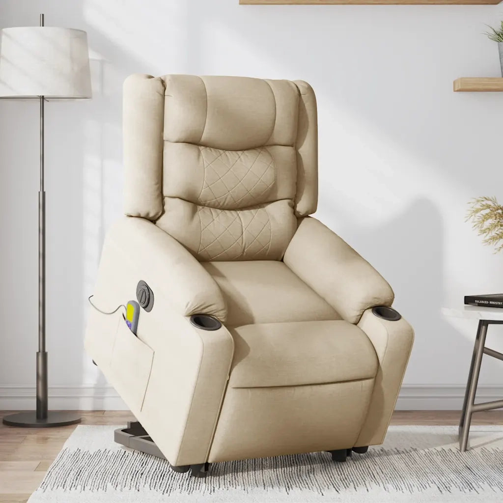 Poltrona Alzapersona Massaggiante Elettrica Crema in Tessuto 3310287