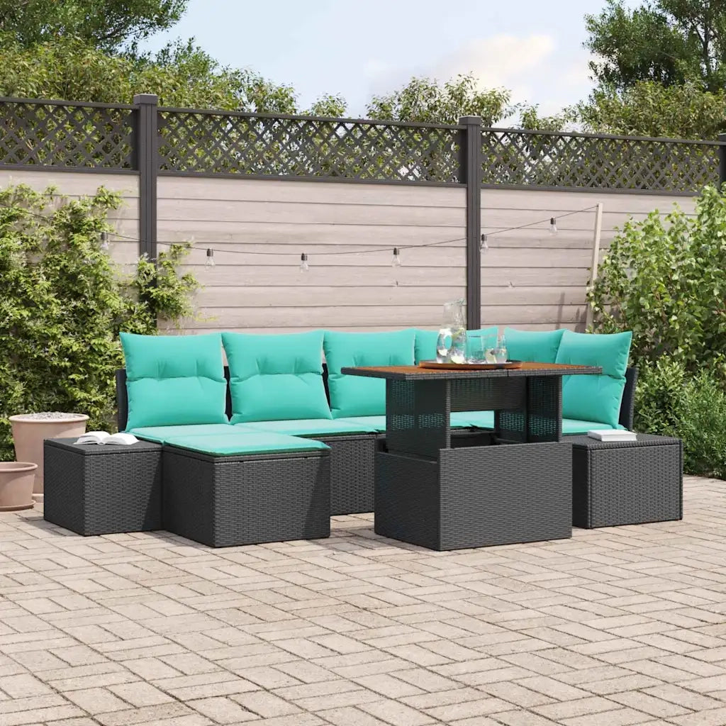 Set Divano da Giardino 7 pz Nero Poly Rattan 3358727