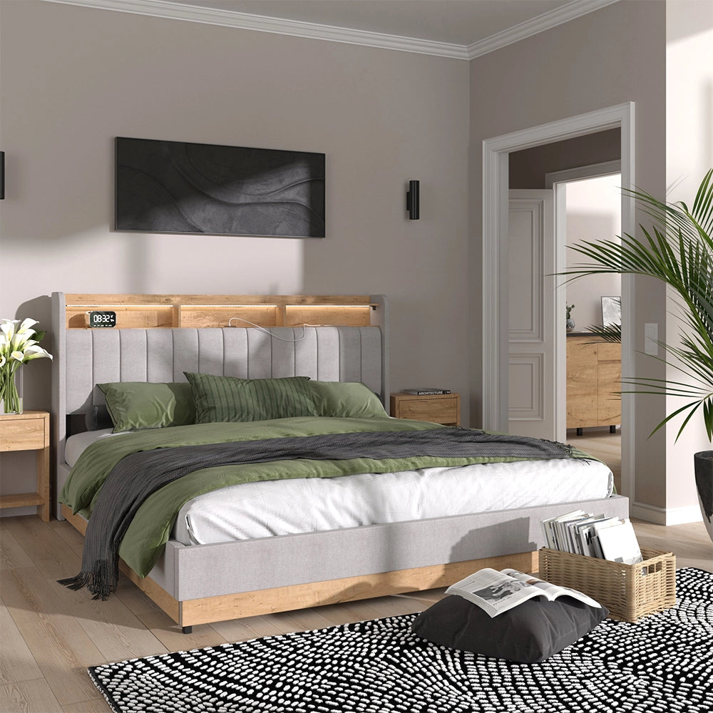 Vitalispa Letto imbottito Grigio 180x200 cm con 4 cassetti