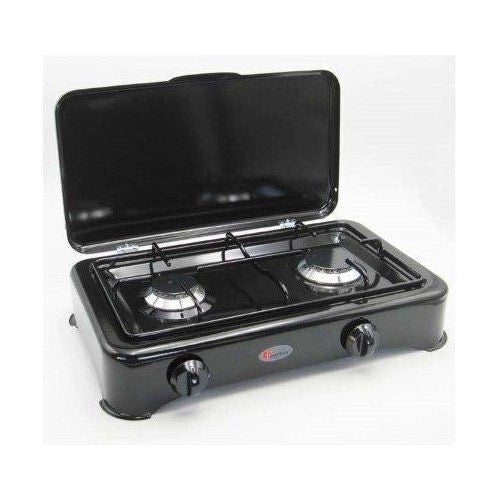 CFParker 5326NGP Fornello a Gas 2 Fuochi 1,50 + 2,00 kW Alimentazione GPL Griglia Acciaio Smaltato colore Nero