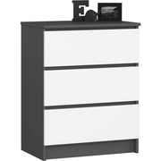 Cassettiera AKORD K60 Cassettiera Grigia Grafite 60 cm 3 cassetti inserto frontale Bianco 60x40x77 cm