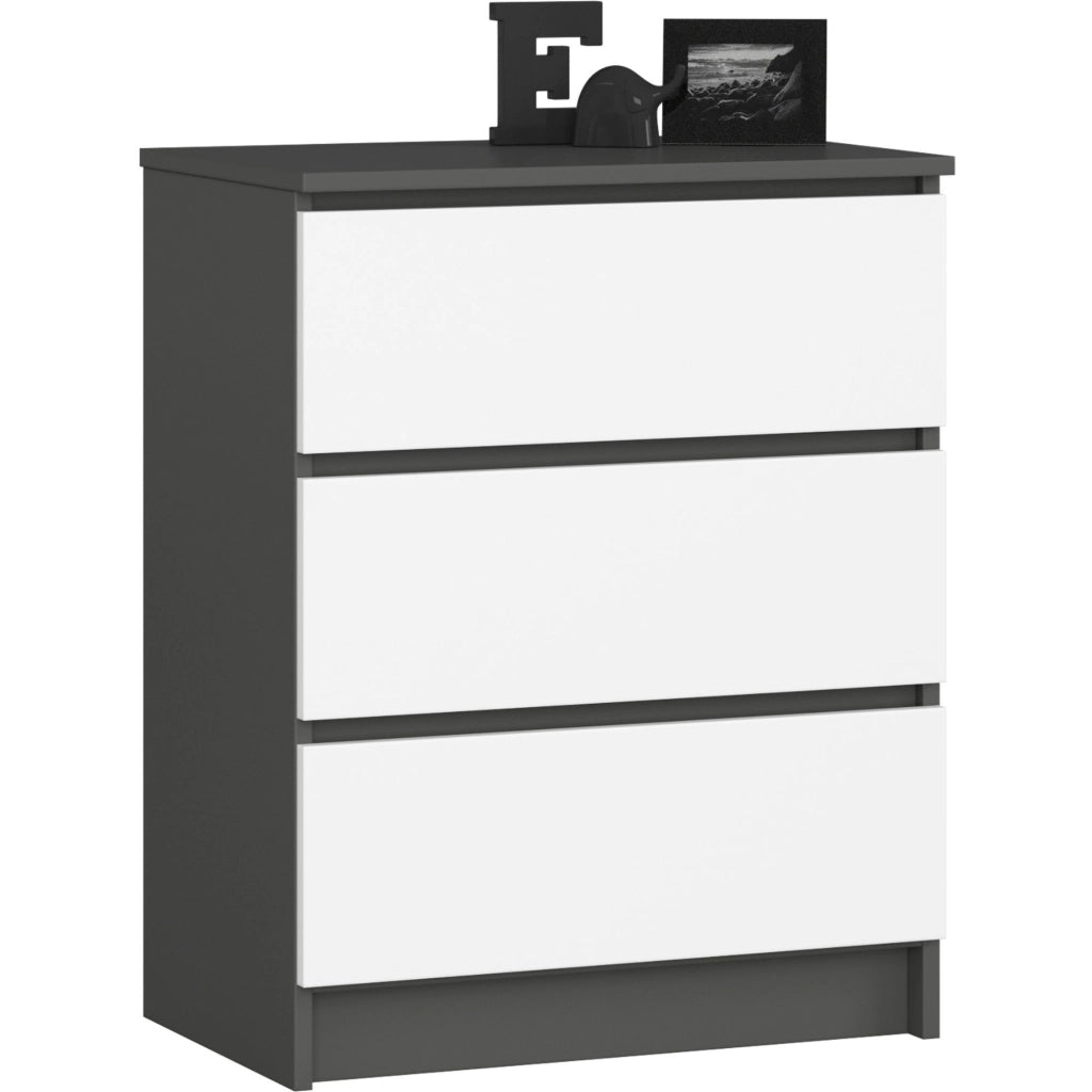 Cassettiera AKORD K60 Cassettiera Grigia Grafite 60 cm 3 cassetti inserto frontale Bianco 60x40x77 cm