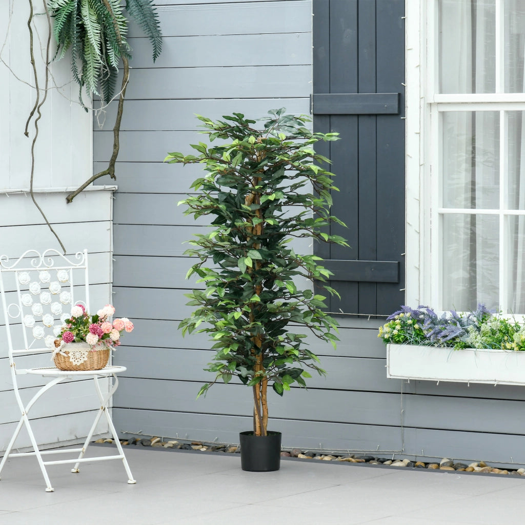 Pianta Finta di Ficus Alta 150cm, Decorazione per Interno ed Esterno con Vaso Incluso