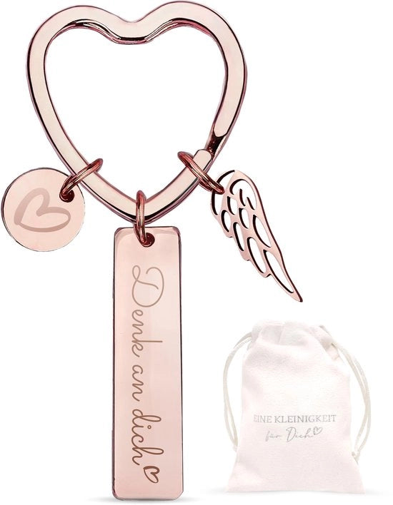 Penso a te rosé - portachiavi portafortuna con borsa regalo - angelo custode regalo amica compleanno, regalo per il passaggio della patente, angelo custode auto