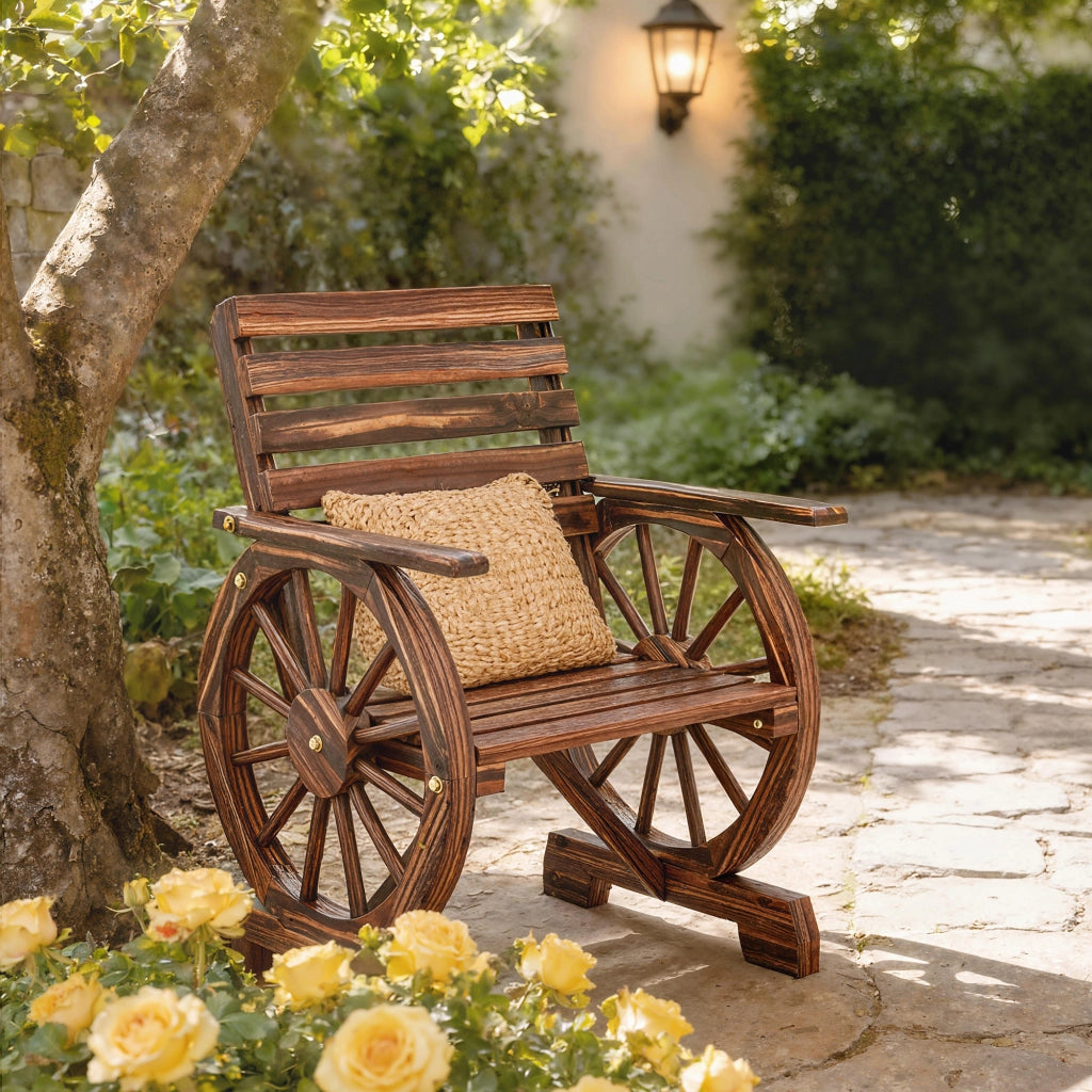 Panca da Giardino 66x55x90 cm Sedia Design Carro in Legno Massello Marrone