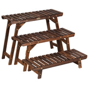 Scaffale angolare di legno per piante con 3 livelli-Scaffale a scala carbonizzato per giardino cortile balcone