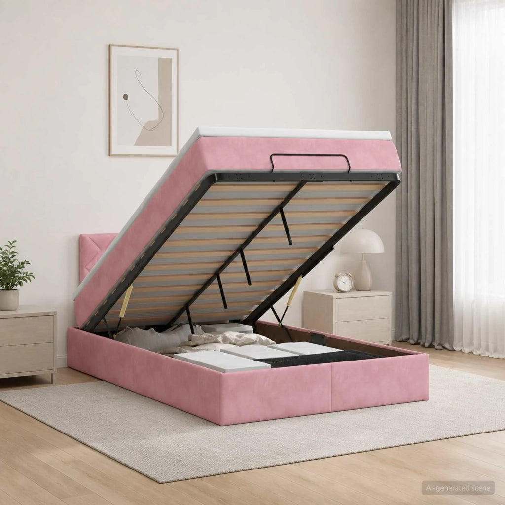 Letto ottomano con materasso Rosa 120 x 200 cm Velluto 3456626